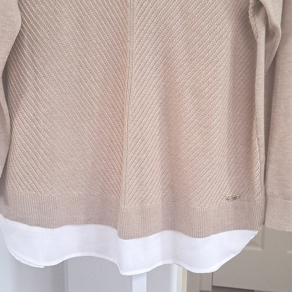 Calvin Klein Layered T-shirt Hem Sweater Beige Knit Chevron Pattern Size Large - Picture 15 of 15